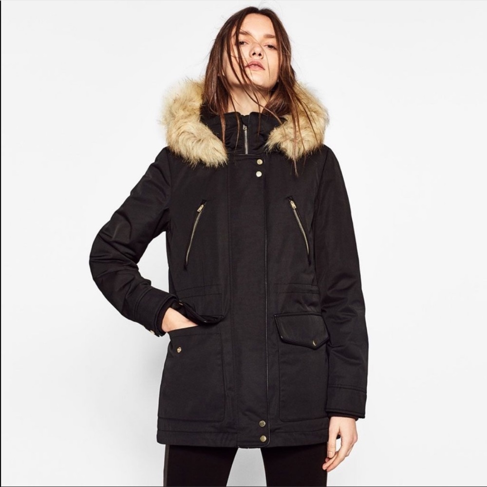 Zara TRF collection winter coat with fur hood!